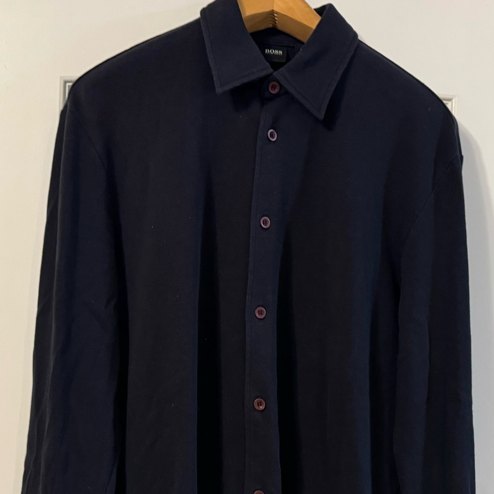 WONDERFUL HUGO BOSS BLACK CASUAL LONG SLEEVE SHIRT 100% COTTON JERSEY KNIT SZ L